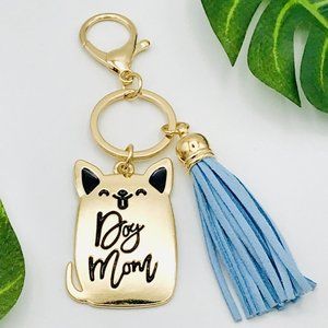 Last 1! Gold Dog Mom Key Ring With Blue Tassel